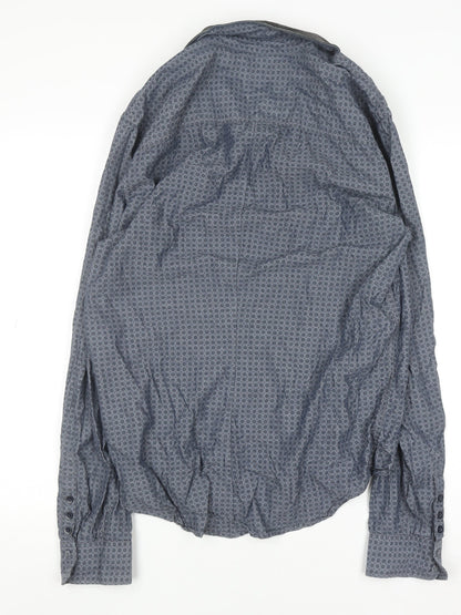 Diesel Men's Blue Geometric Cotton Long Sleeve Button-Up Shirt XL