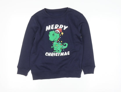 Dunnes Stores Boys Blue Christmas Dinosaur Pullover Sweatshirt 8-9 Years