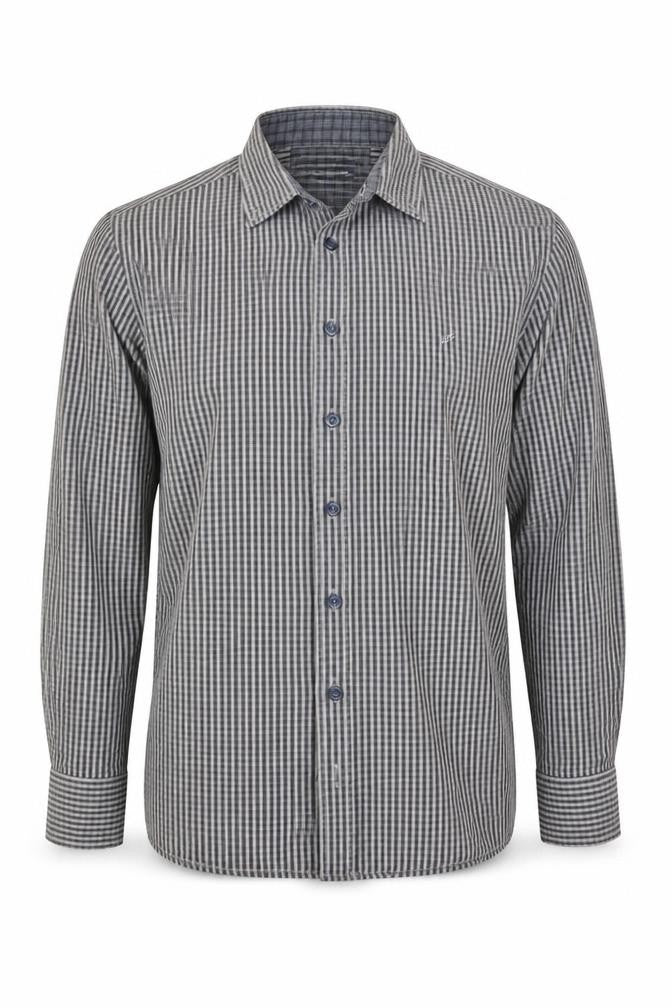 Daniel Hechter Men’s Grey Check Long Sleeve Cotton Button-Up Shirt M