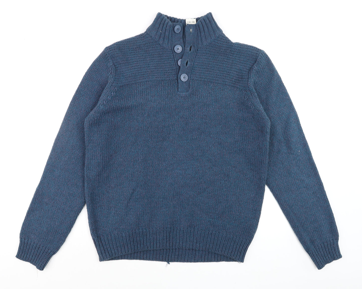 Dunnes Men’s Blue Henley Jumper Medium High Neck Knit Wool Blend