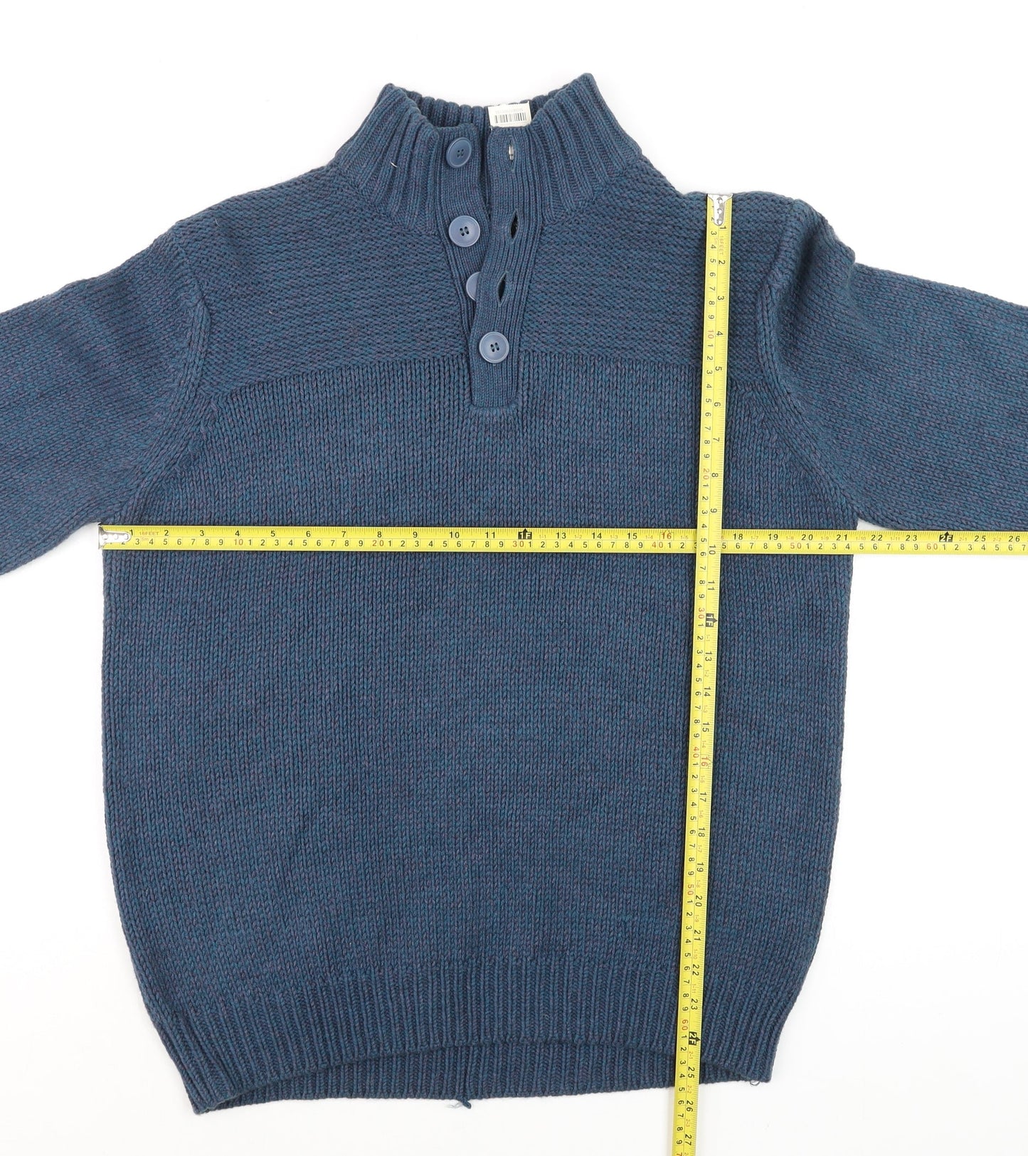 Dunnes Men’s Blue Henley Jumper Medium High Neck Knit Wool Blend