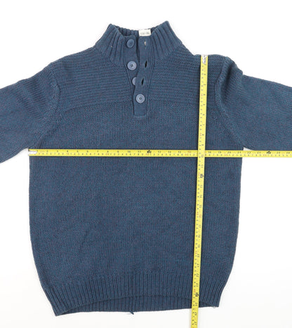 Dunnes Men’s Blue Henley Jumper Medium High Neck Knit Wool Blend
