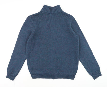 Dunnes Men’s Blue Henley Jumper Medium High Neck Knit Wool Blend