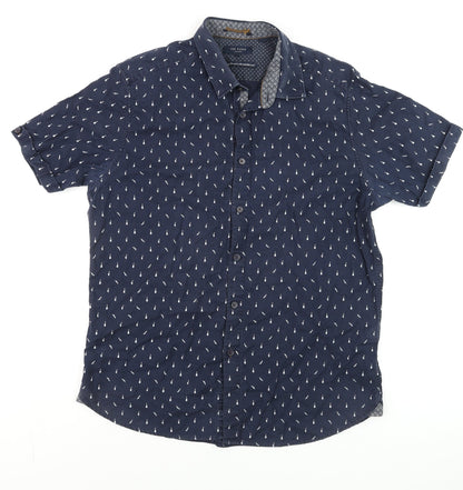Ted Baker Men’s Blue Nautical Print Short Sleeve Button-Up Shirt M
