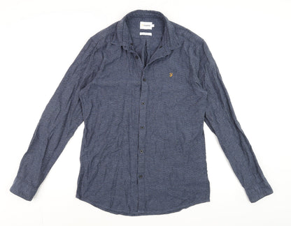 Farah Men's Blue Slim Fit Long Sleeve Button-Up Cotton Shirt Size L