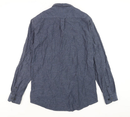 Farah Men's Blue Slim Fit Long Sleeve Button-Up Cotton Shirt Size L