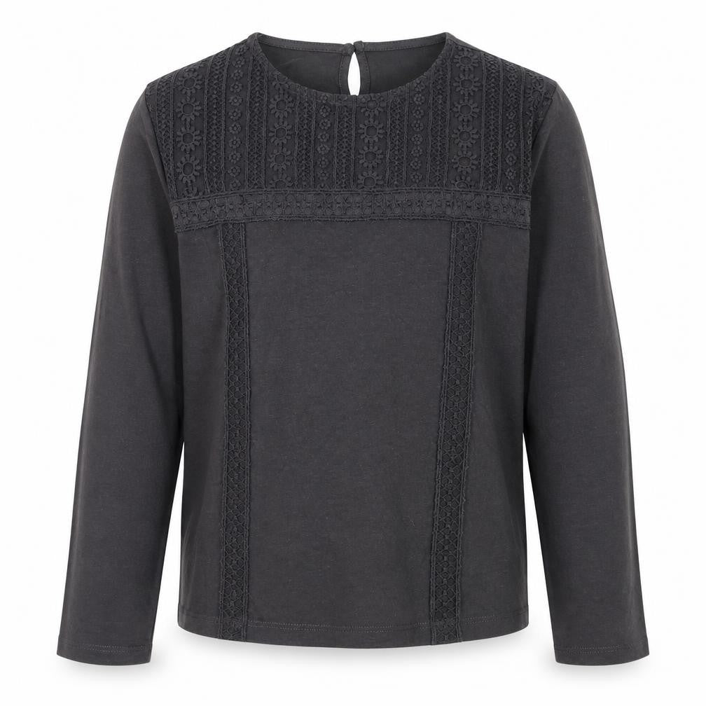 Front view of Zara girls’ black long sleeve lace cotton blouse 10 years