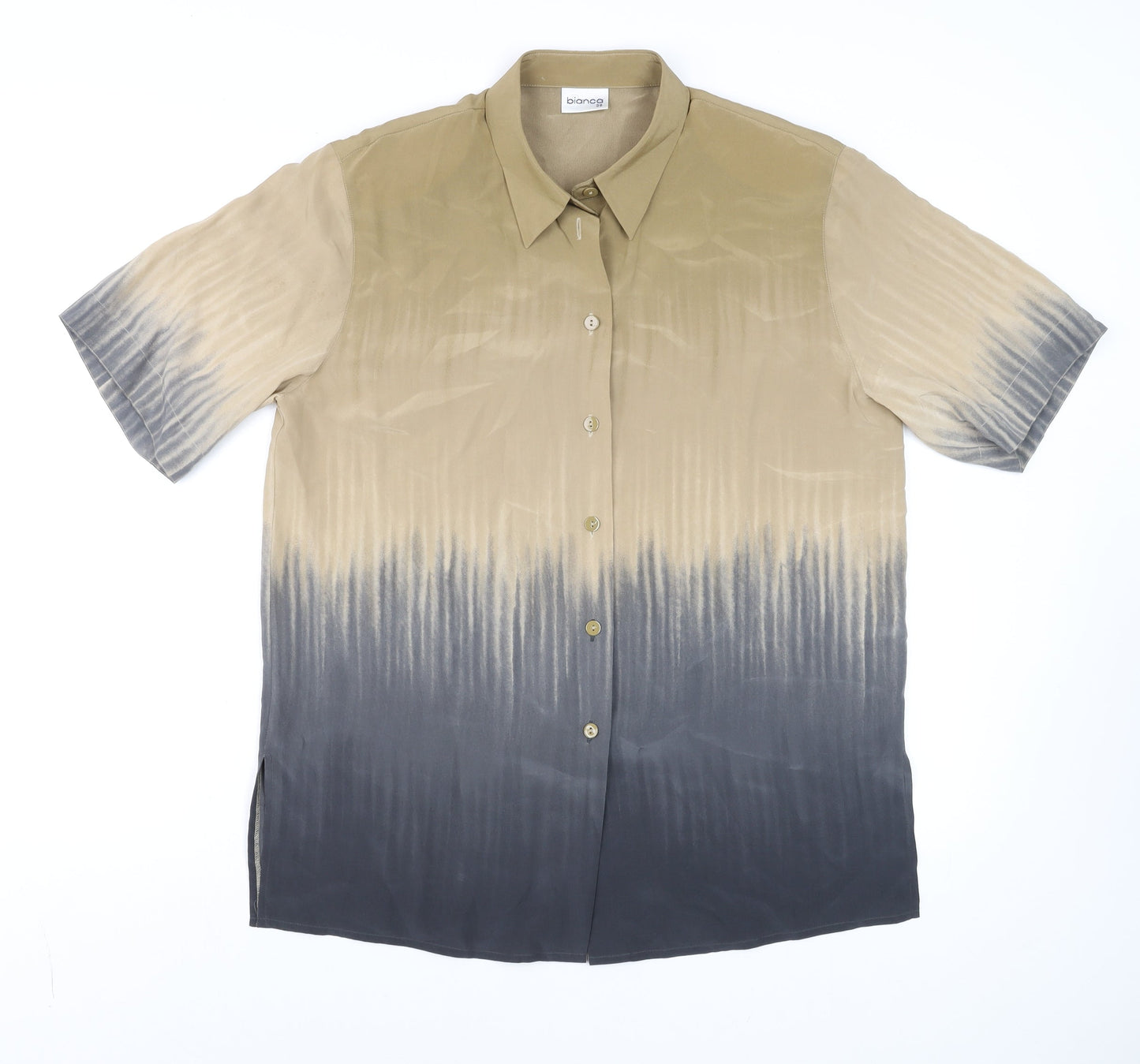 Bianca Men’s Beige Silk Short Sleeve Regular Fit Button-Up Shirt Size M