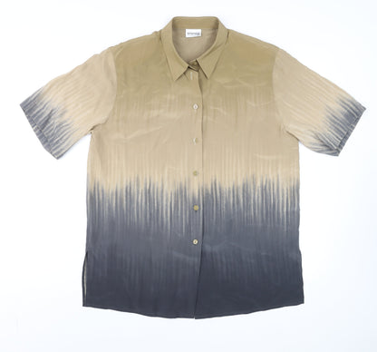 Bianca Men’s Beige Silk Short Sleeve Regular Fit Button-Up Shirt Size M