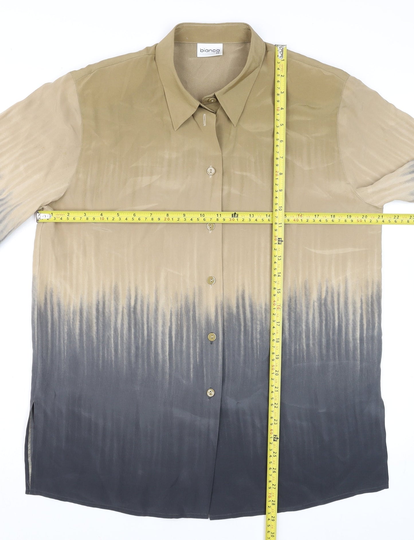 Bianca Men’s Beige Silk Short Sleeve Regular Fit Button-Up Shirt Size M