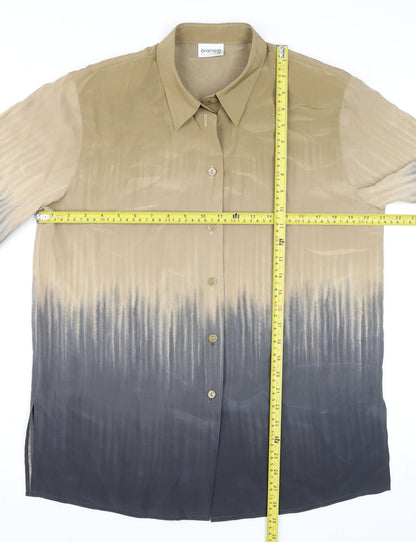 Bianca Men’s Beige Silk Short Sleeve Regular Fit Button-Up Shirt Size M