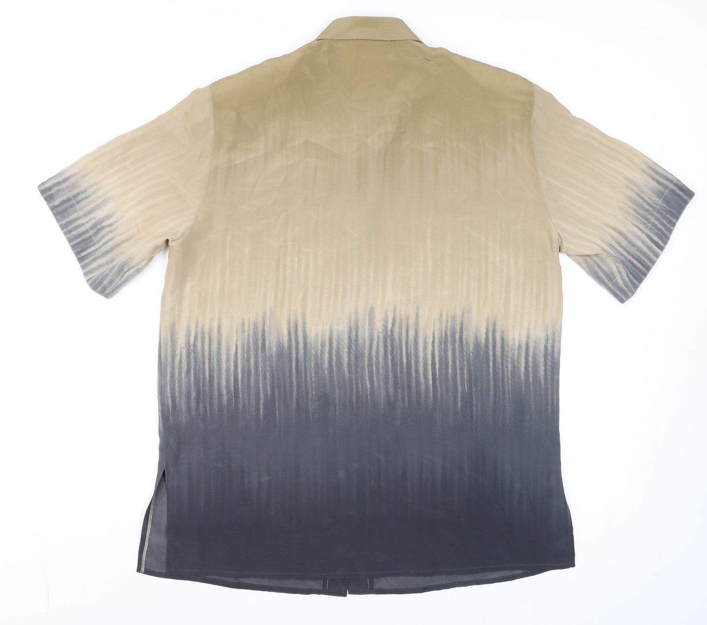 Bianca Men’s Beige Silk Short Sleeve Regular Fit Button-Up Shirt Size M