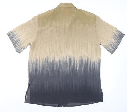 Bianca Men’s Beige Silk Short Sleeve Regular Fit Button-Up Shirt Size M