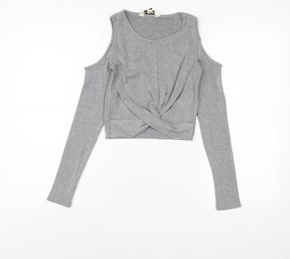 Womens UK Size 8 Collectif Grey Cropped Blouse