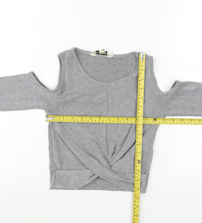 Womens UK Size 8 Collectif Grey Cropped Blouse