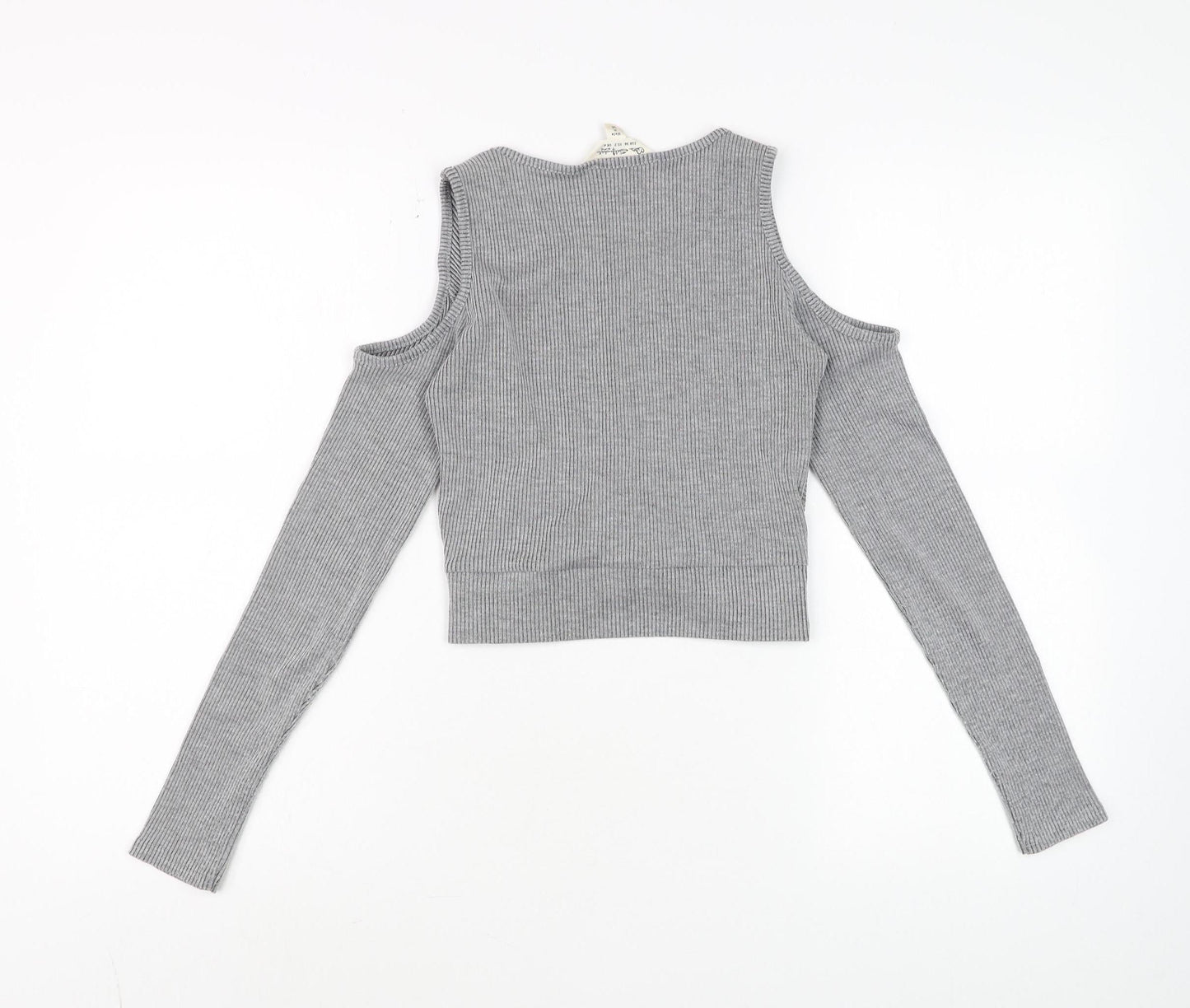 Womens UK Size 8 Collectif Grey Cropped Blouse