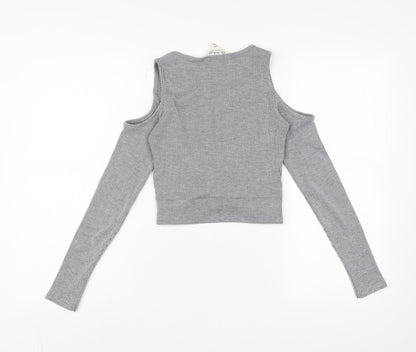 Womens UK Size 8 Collectif Grey Cropped Blouse
