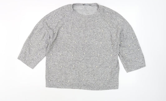 Womens UK Size S Zara Grey Basic Blouse