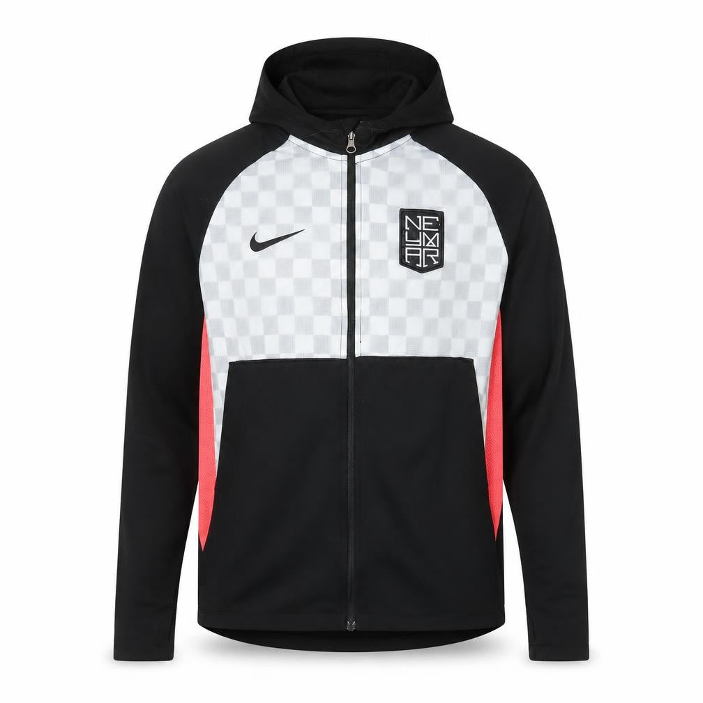 Front view of Nike boys’ black neymar dri-fit hooded full zip track jacket, size M