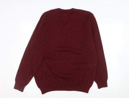 DG's Prestige Collection Men's Red V-Neck Geometric Wool Blend Jumper L
