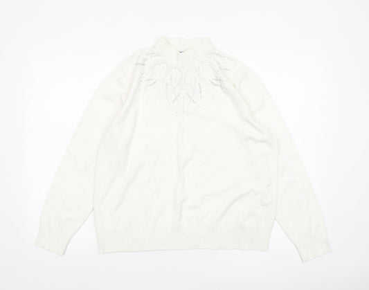 Womens UK Size 18 Castle of Ireland White Pullover Jumper