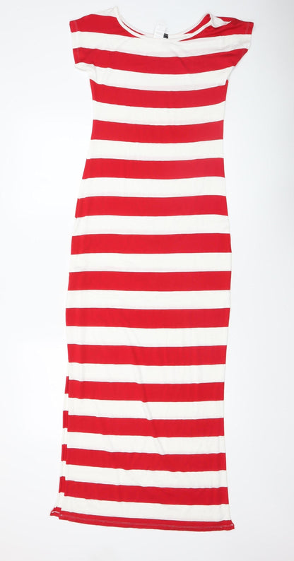 Calzedonia Women Red White Striped Long Bodycon Dress Size L
