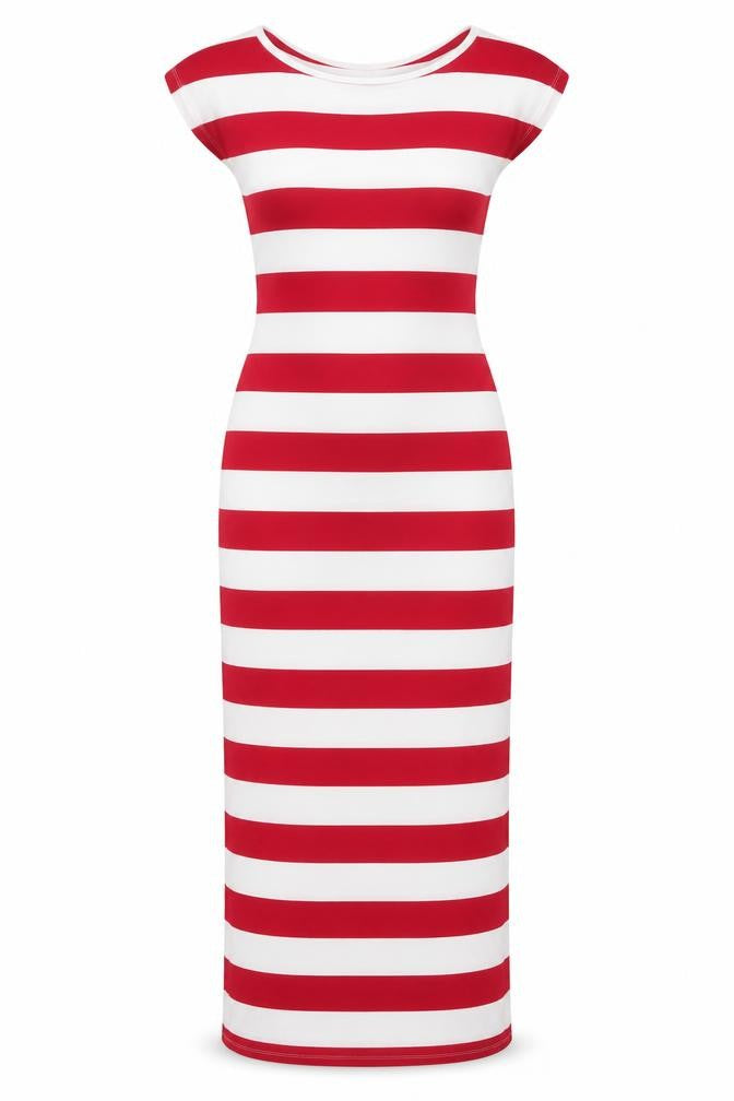 Calzedonia Women Red White Striped Long Bodycon Dress Size L