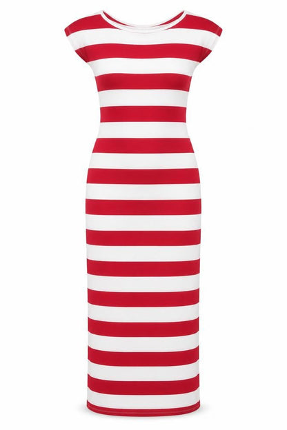Calzedonia Women Red White Striped Long Bodycon Dress Size L