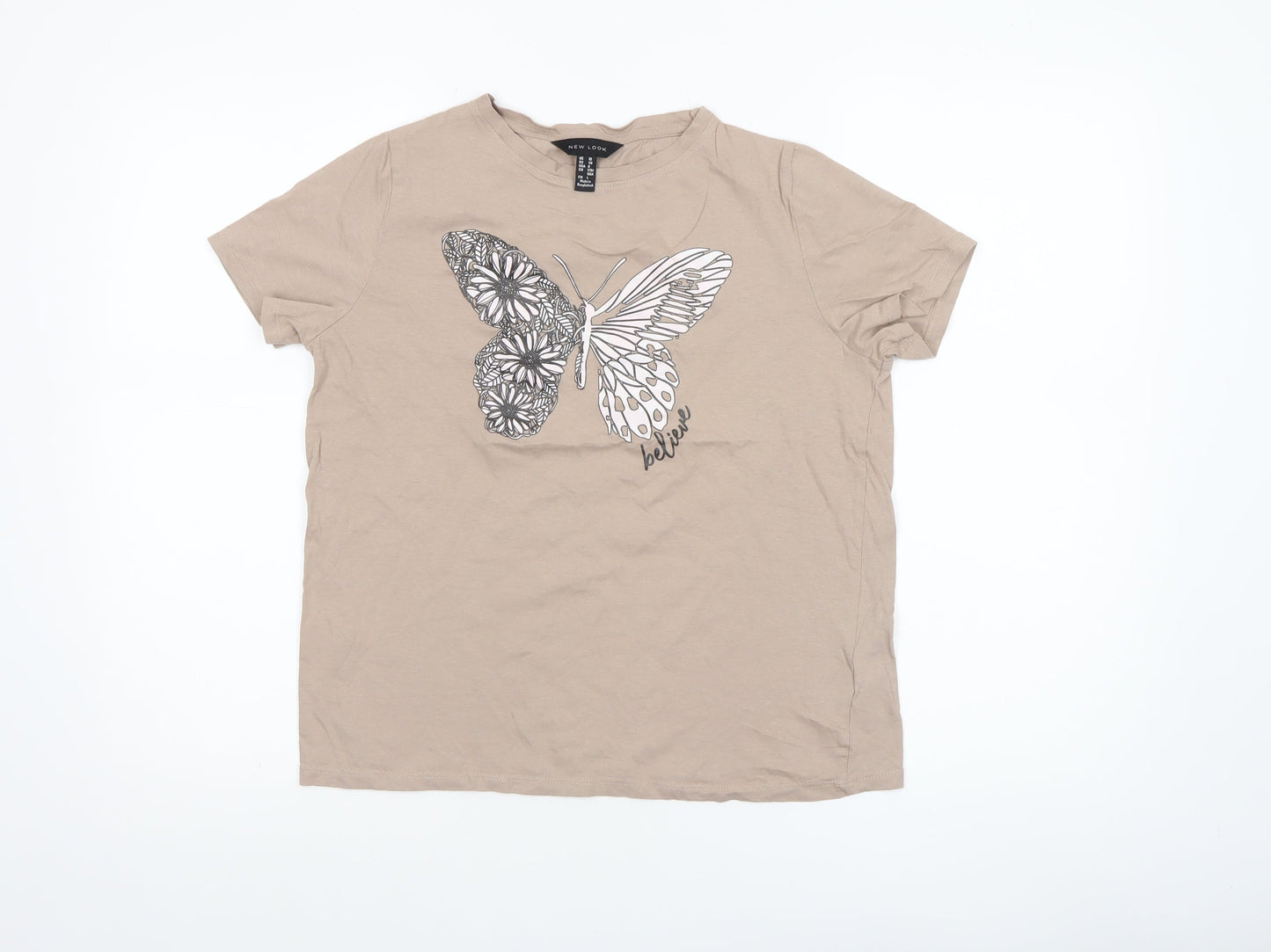 Womens UK Size 10 New Look Beige Basic T-Shirt