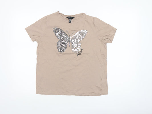 Womens UK Size 10 New Look Beige Basic T-Shirt