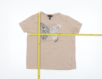 Womens UK Size 10 New Look Beige Basic T-Shirt