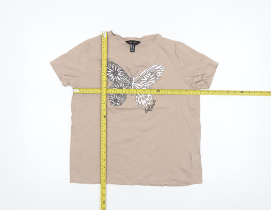 Womens UK Size 10 New Look Beige Basic T-Shirt