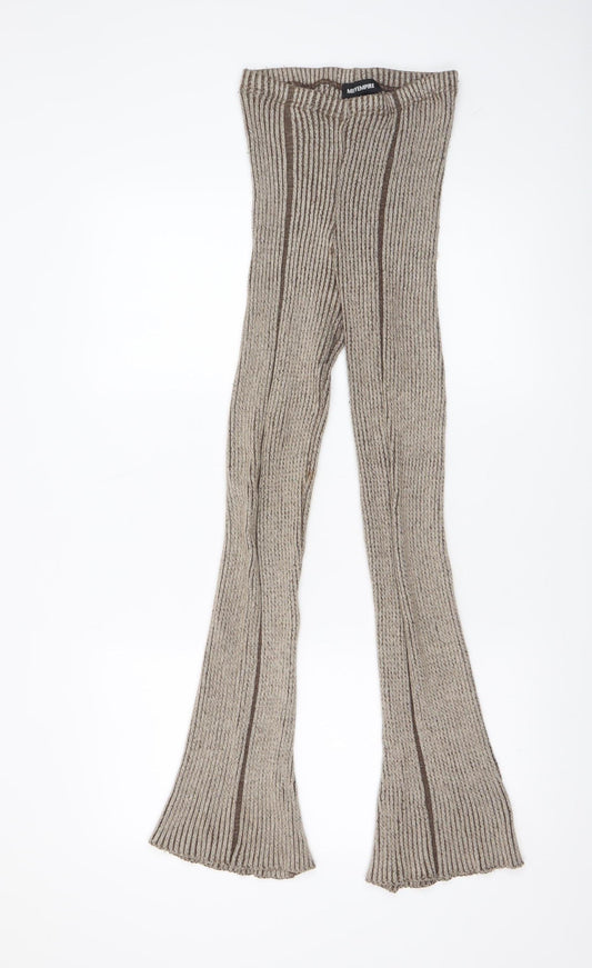 Womens UK Size XS Missy Empire Slim Fit Flared Beige Trousers