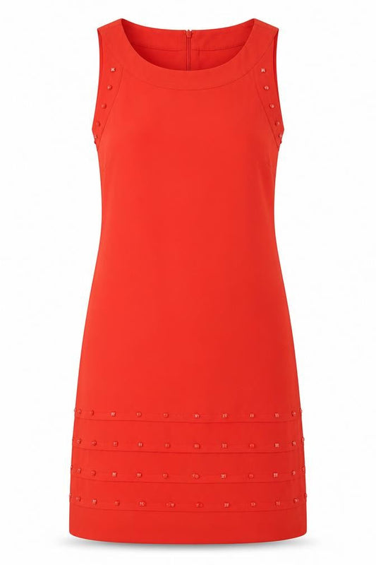 Front view of Gallery Women Red Sleeveless Sheath Knee Length Dress UK 14