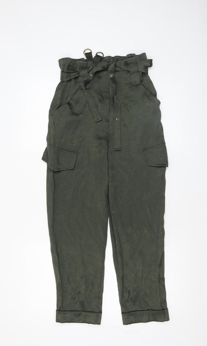 Womens UK Size 6 River Island Regular Fit Paperbag Green Trousers