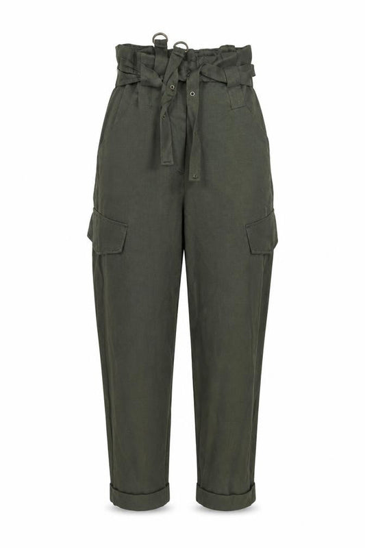 Womens UK Size 6 River Island Regular Fit Paperbag Green Trousers