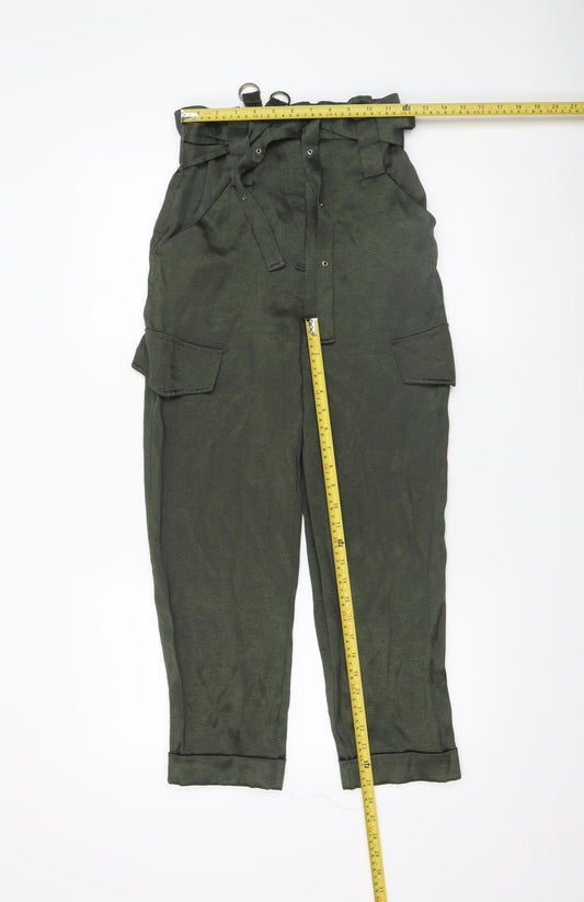Womens UK Size 6 River Island Regular Fit Paperbag Green Trousers