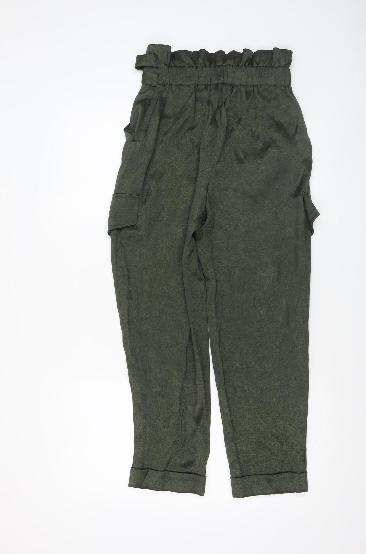 Womens UK Size 6 River Island Regular Fit Paperbag Green Trousers
