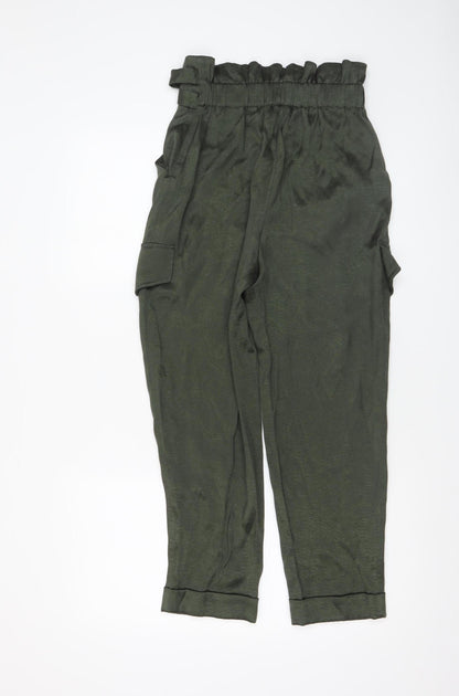 Womens UK Size 6 River Island Regular Fit Paperbag Green Trousers