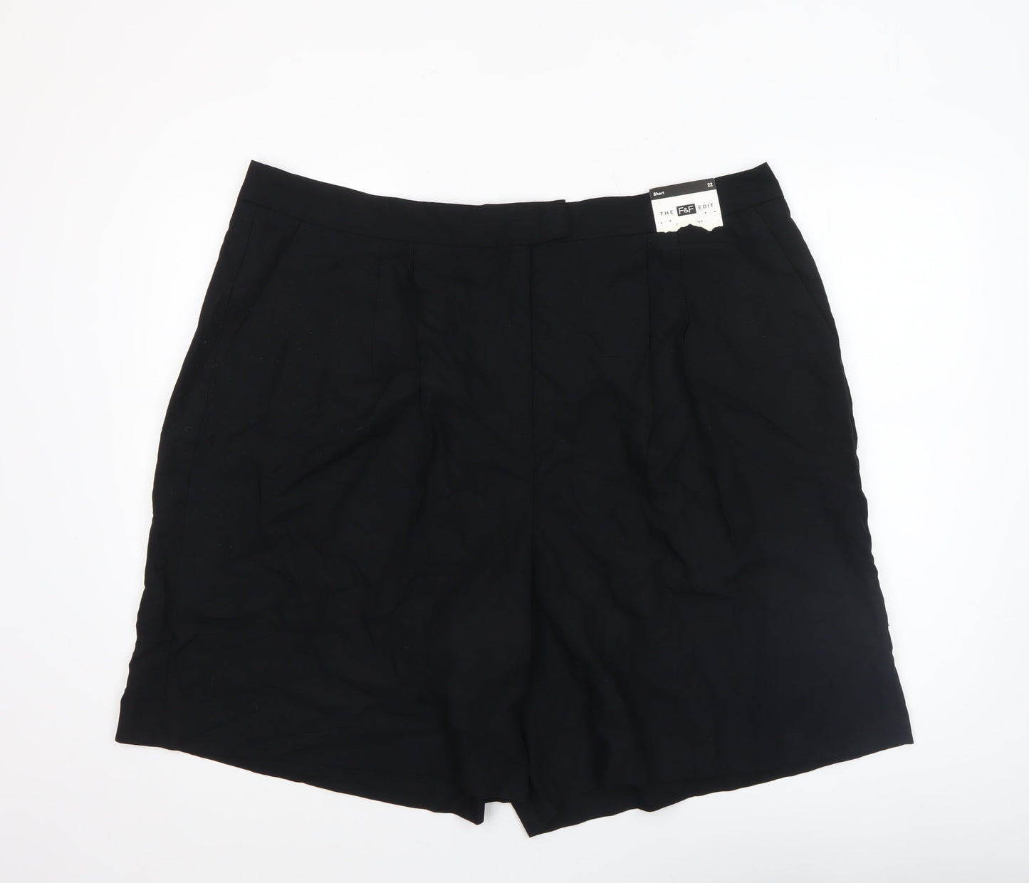 F&F Women’s Black Linen Blend Pleated Chino Shorts UK 22