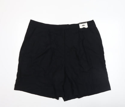 F&F Women’s Black Linen Blend Pleated Chino Shorts UK 22