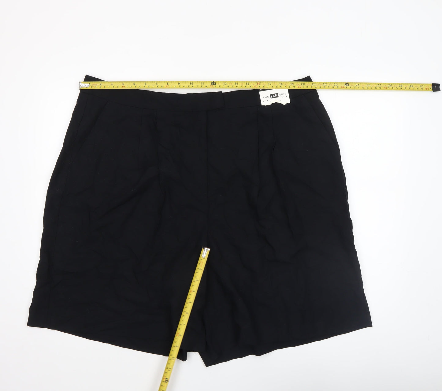 F&F Women’s Black Linen Blend Pleated Chino Shorts UK 22