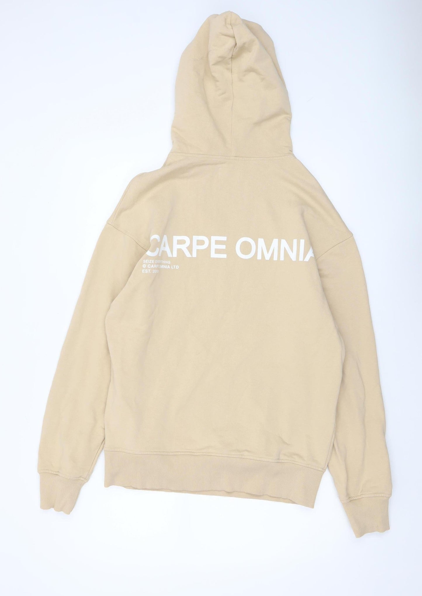 Mens UK Size XS Carpe Omnia Beige Pullover Hoodie