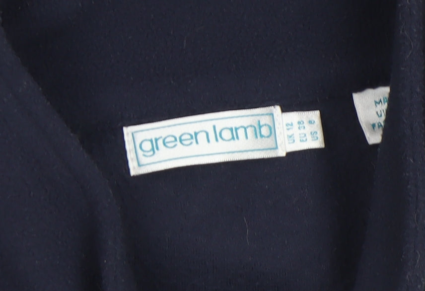 Womens UK Size 12 Green Lamb Blue Pullover Sweatshirt