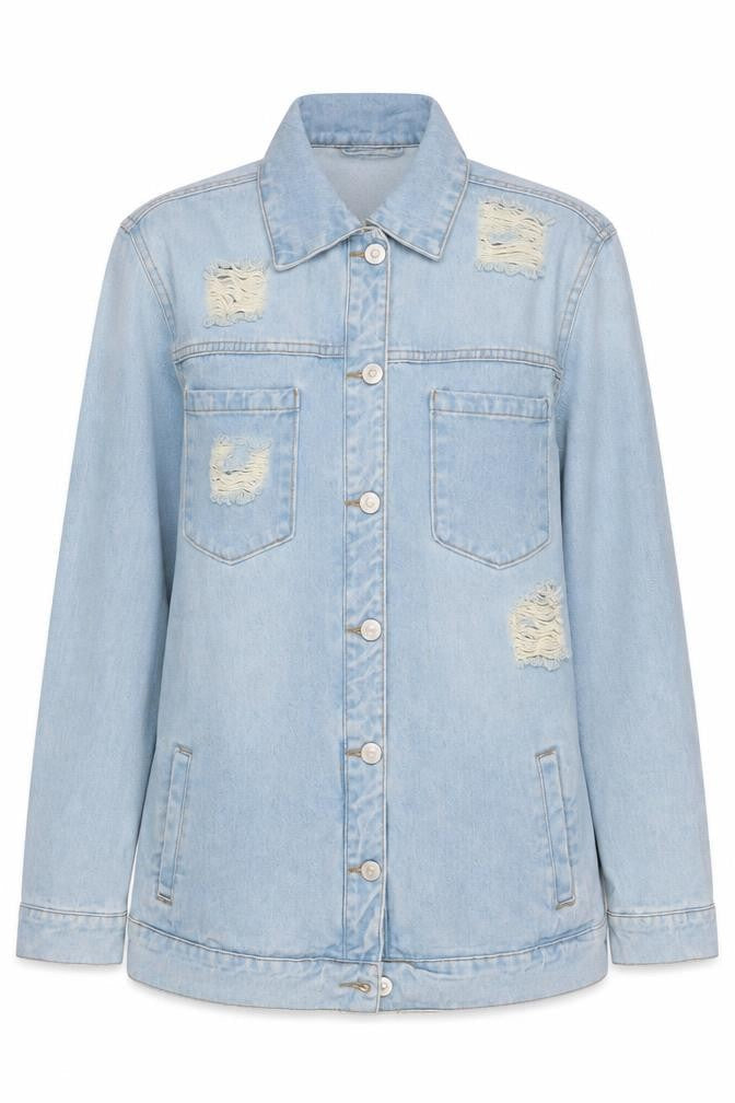 Denim Co. Women's Blue Distressed Denim Jacket Size 6