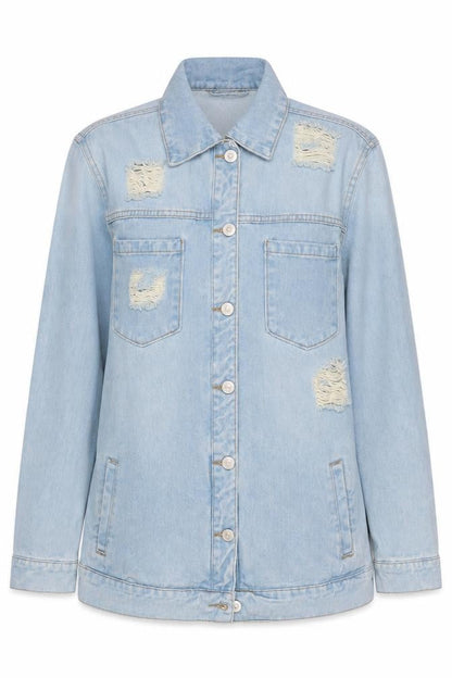 Denim Co. Women's Blue Distressed Denim Jacket Size 6