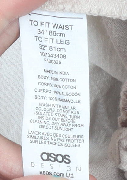 Womens UK Size 14 ASOS DESIGN Regular Fit Chino Beige Trousers