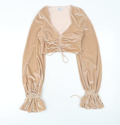 Womens UK Size 6 Oh Polly Beige Cropped Blouse