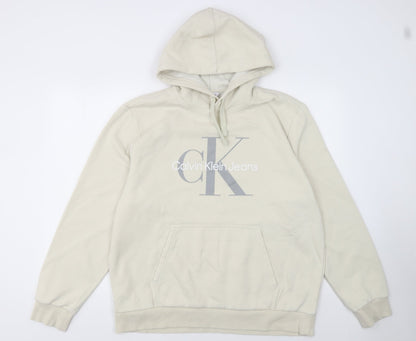 Mens UK Size L Calvin Klein Beige Pullover Hoodie