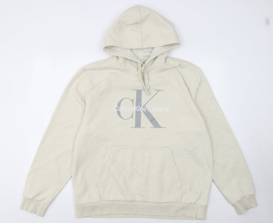 Mens UK Size L Calvin Klein Beige Pullover Hoodie